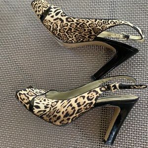 Bandolino Leopard Peep Toe Slingback High Heels